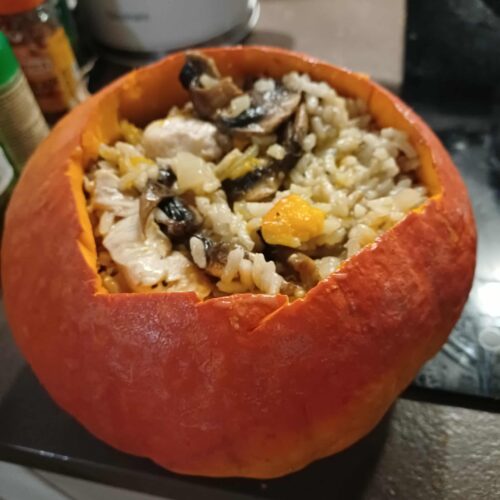 Valentine’s Day Dinner Ideas That Feel Special (Without Being Complicated) 12 Stuffed Pumpkin with Chicken/Mushroom Risotto