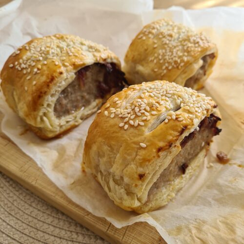 caramelised onion sausage rolls